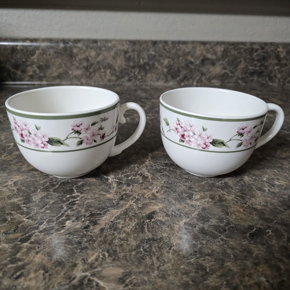 MSE Martha Stewart Everyday Pink Hydrangea Coffee Mug x2 Ceramic DW safe Tea Cup